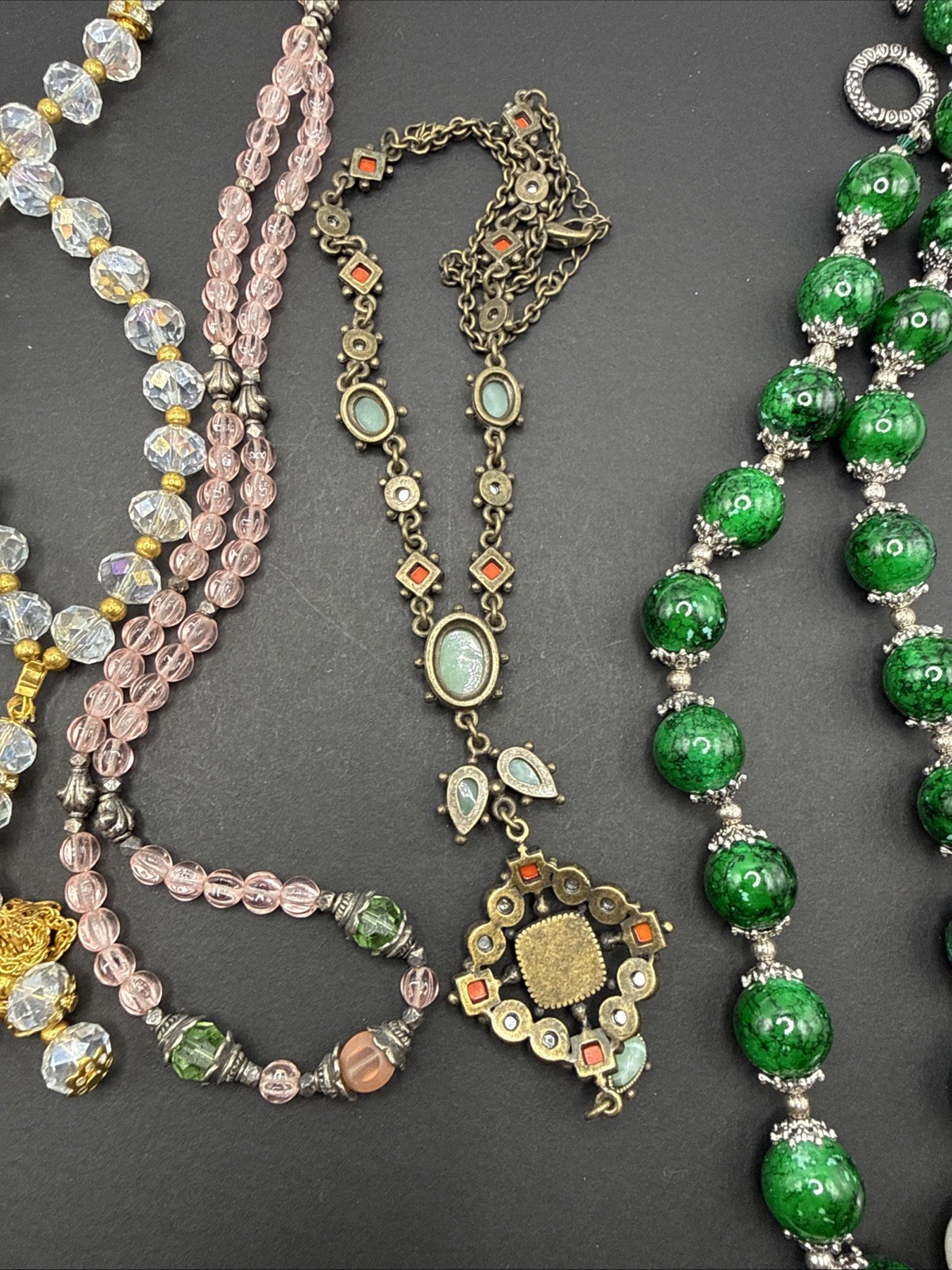 Lot Of 5 Necklaces Vintage To Now Crystal Beads Rhinestone B44