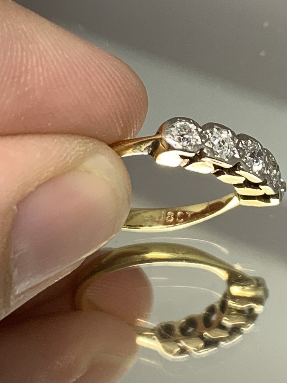 Antique Old Mine Cut 0.35ctw 18k Yellow Gold With Platinum Plate 5 Diamond Ring