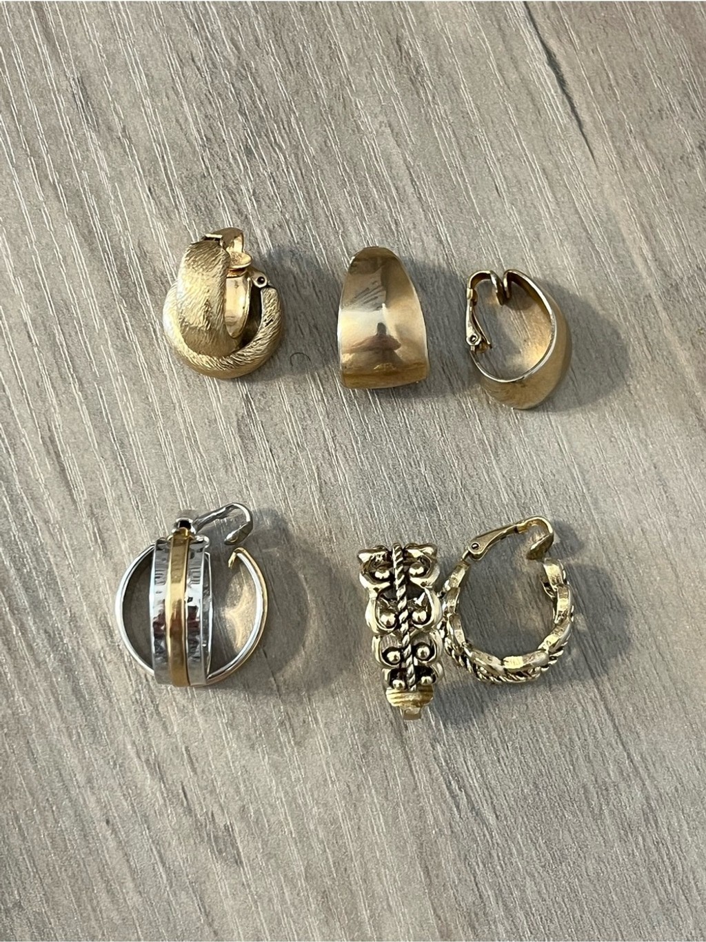 Vintage Hoop Clip-On Earrings Lot of 4 Gold Tone 2 Signed Avon Textured MCM