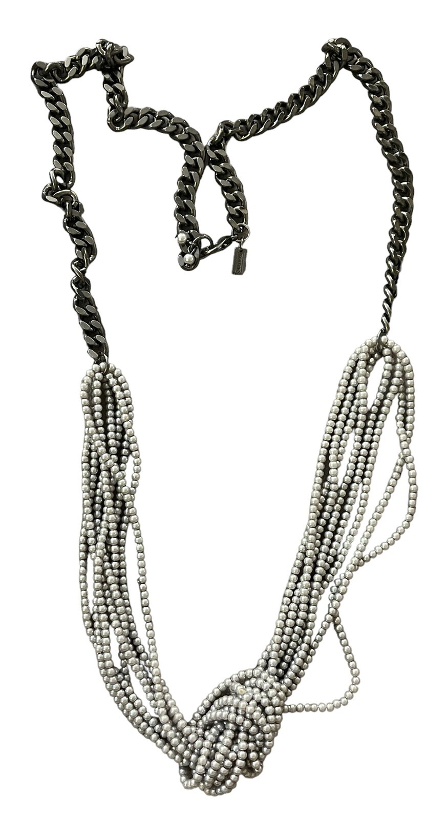 Pendleton Heavy Chain and Multi Strand Knotted Bead Necklace 36 in Gray
