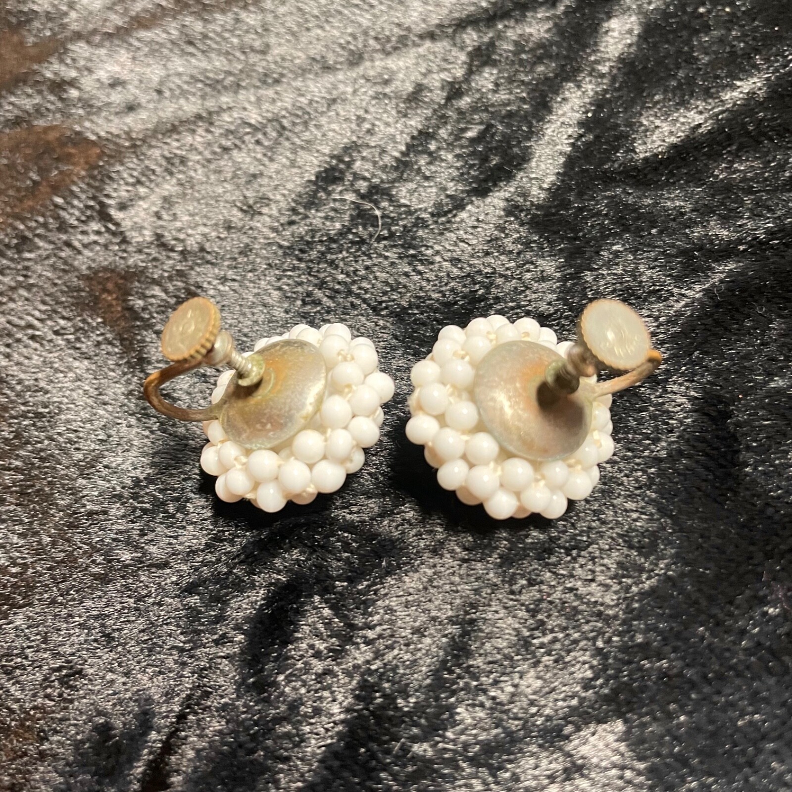 JAPAN necklace earrings vintage set white beads hook clasp screw back earrings