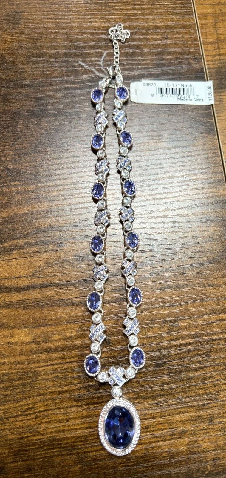 VTG Monet 15-17″ Statement Necklace Lavender & Clear Rhinestones, Velvet Case VG