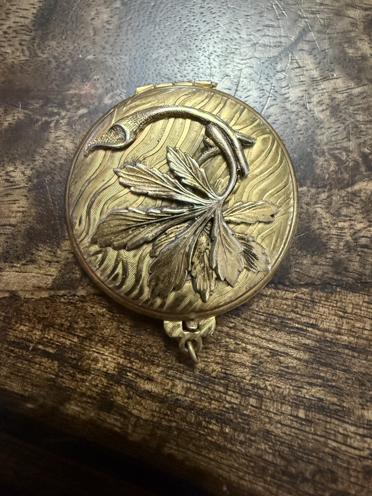 Beautiful Large Antique Art Nouveau Photo Locket with Leaves, may be Gold Filled