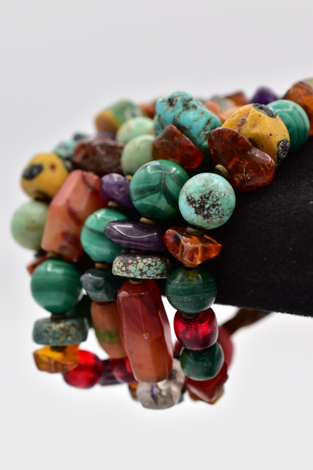Vintage Multi Strand Stone Bead Bracelet Boho Chunky Mixed Gemstone 8″ BinBR