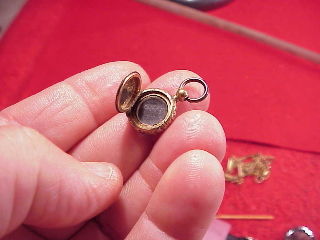 Antique TINY 1/2 INCH Vintage Victorian Small Gold Filled Hair Mourning Locket
