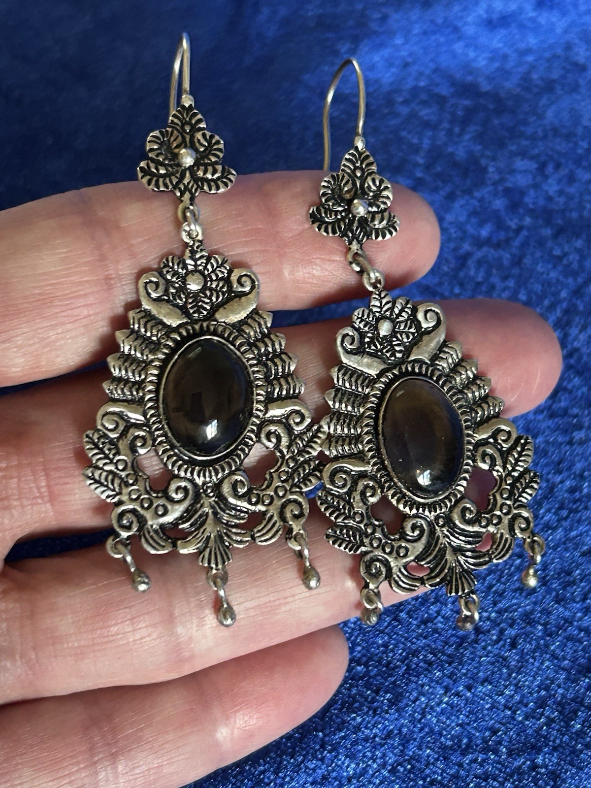 Vintage Estate Sterling Silver & Glass Handmade Chandelier Pierced Earrings Big