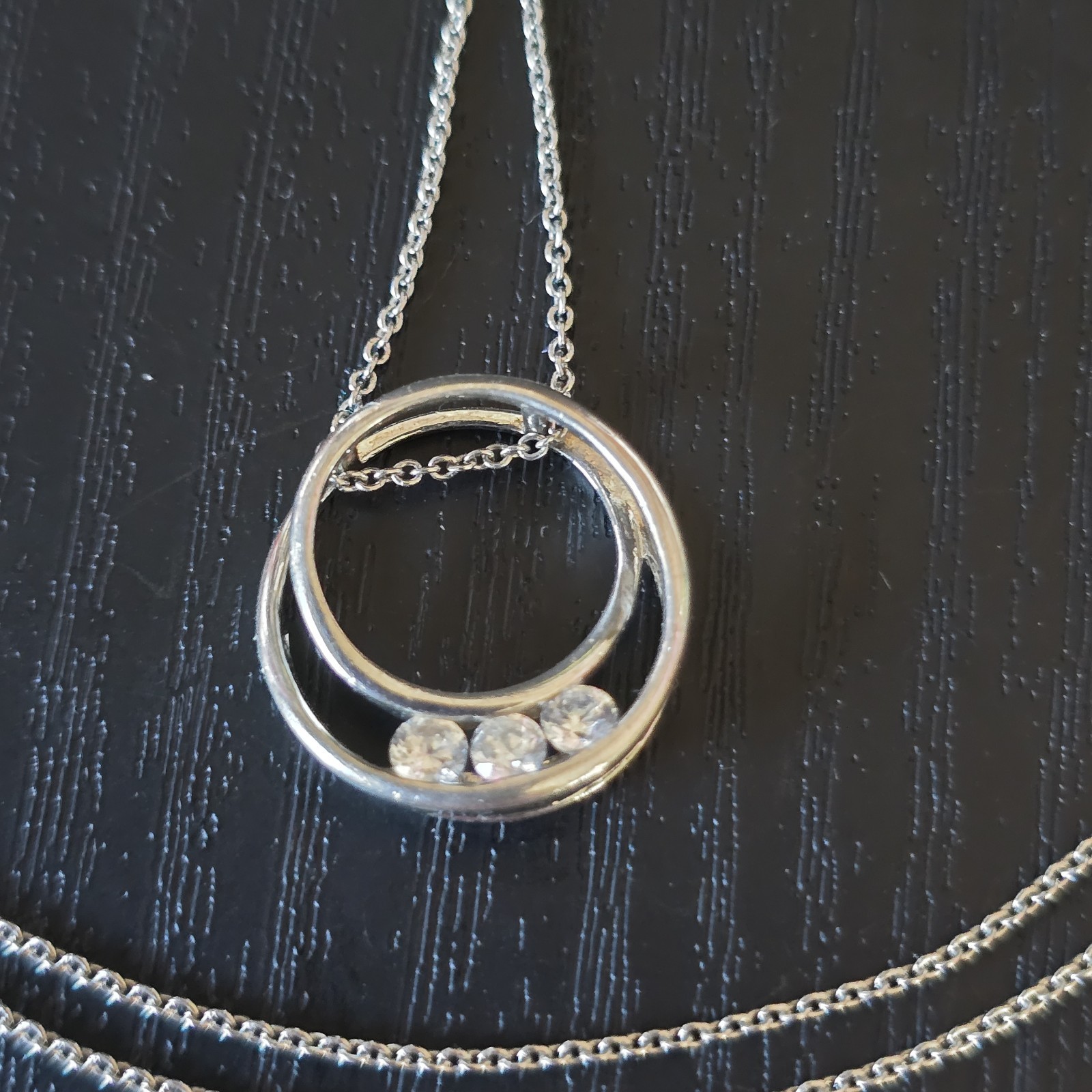 Ross Simons Sterling Silver Clear CZ Pave 3/4″ Swirl Circle Pendant 18″ Necklace