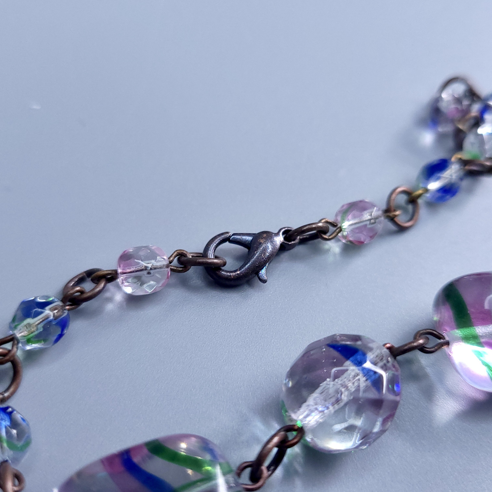 Iris Glass Necklace 22” Multicolor Czech Vintage Beads Art Glass