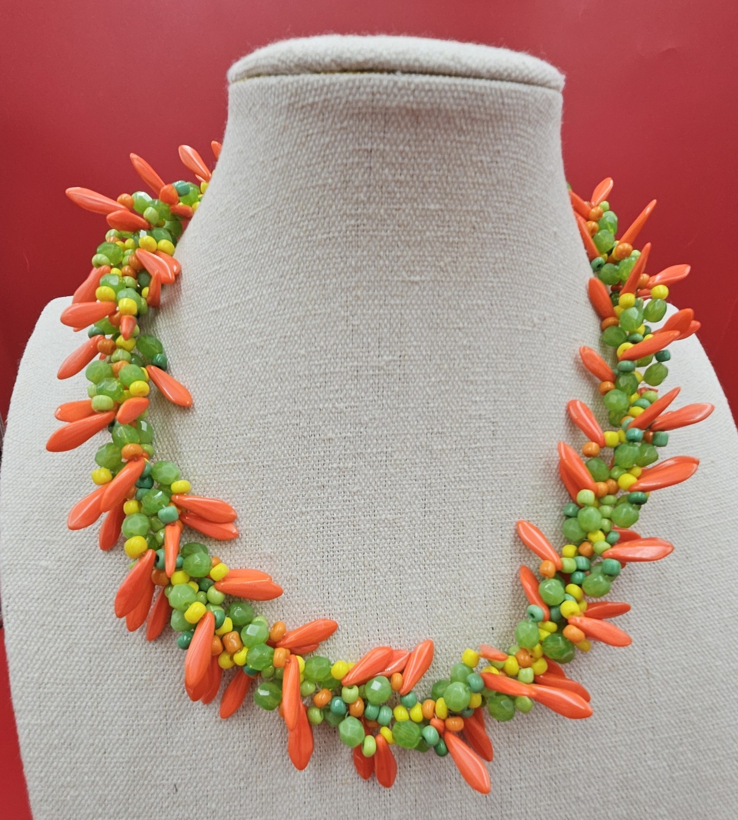 Vintage Colorful Glass Beaded Tutti Frutti Necklace Corn Carrots Peas