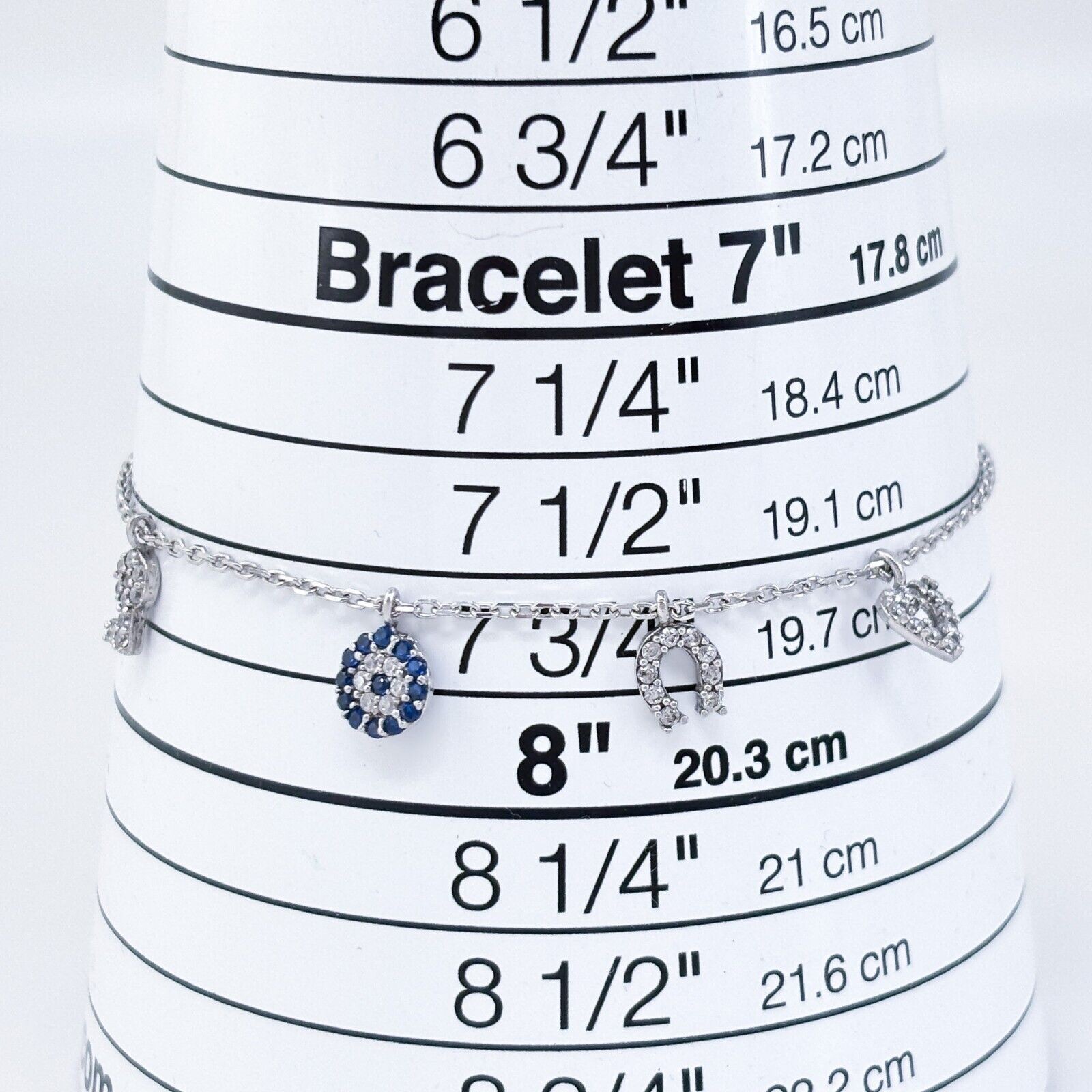 Vintage Sterling Silver 925 Iolite and Cubic Zirconia Charm Bracelet 6.5″-7.5″