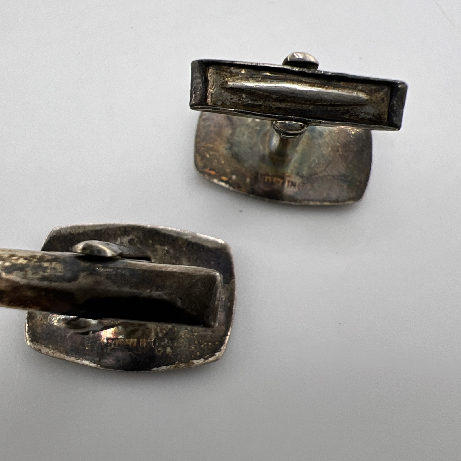 Vintage 1950s 1960s Men’s Silver Cufflinks – Etched Foliate Design A-53