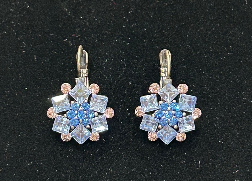 Vintage Crystal Drop Earrings with Blue and Purple Stones