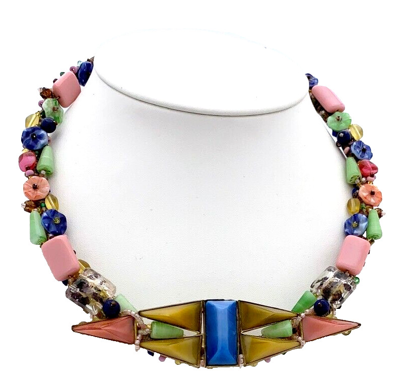 UNIQUE MIXED MEDIA ARTISAN STATEMENT NECKLACE