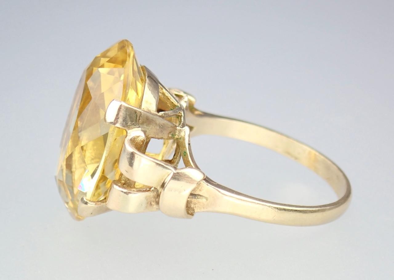Beautiful Vintage Mid Century 9K Gold 13.3Ct Citrine Cocktail Ring 1960s Sz 8.25