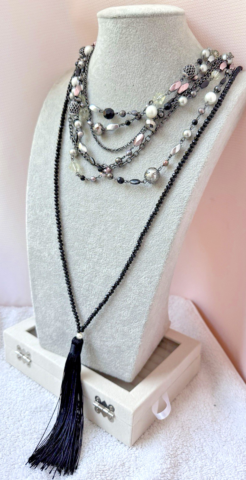 1940s Repro y2k GOTH Coquette Modernist **2 Necklaces** stack Lot Choker Unique