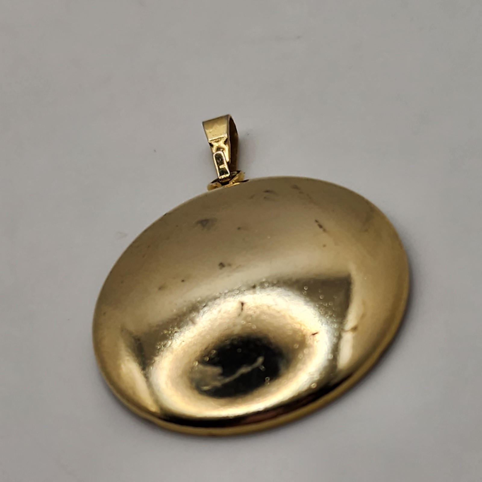 Vintage Spanish Damescene Necklace Pendant Flowers Fruit Black Gold Tone Lg 1.5