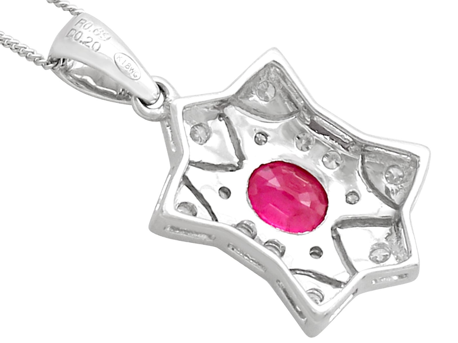 0.78 Ct Ruby & 0.28 Ct Diamond 18k White Gold Pendant Circa 2000