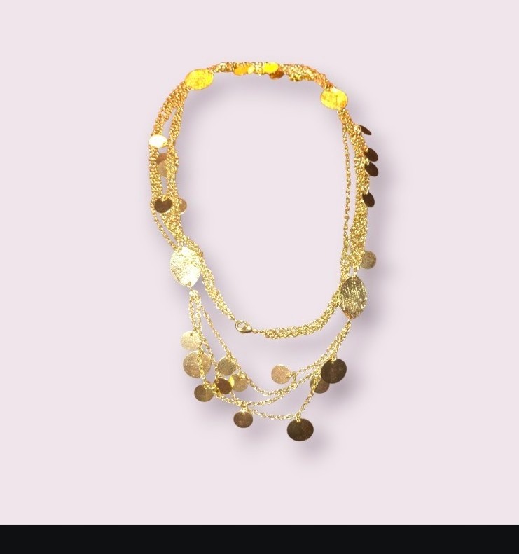 Goldtone multistrand necklace texture finish dangly coins