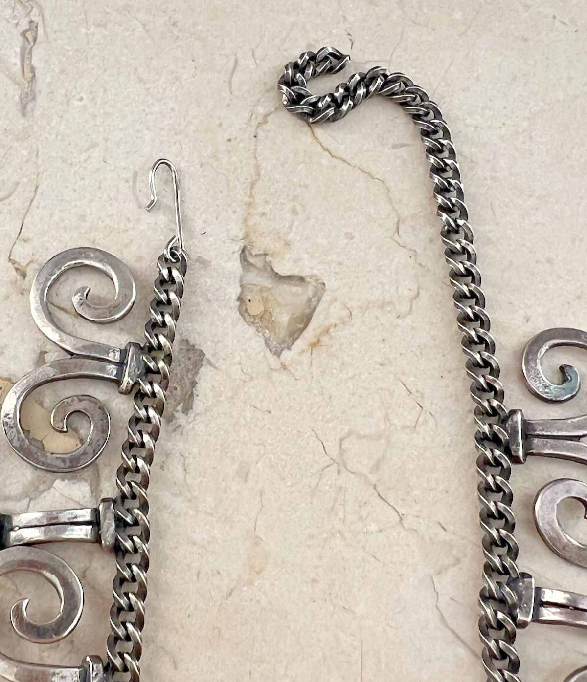 Vintage Zentall Brutalist Swirl Silvertone Necklace & Clip on Earrings Set