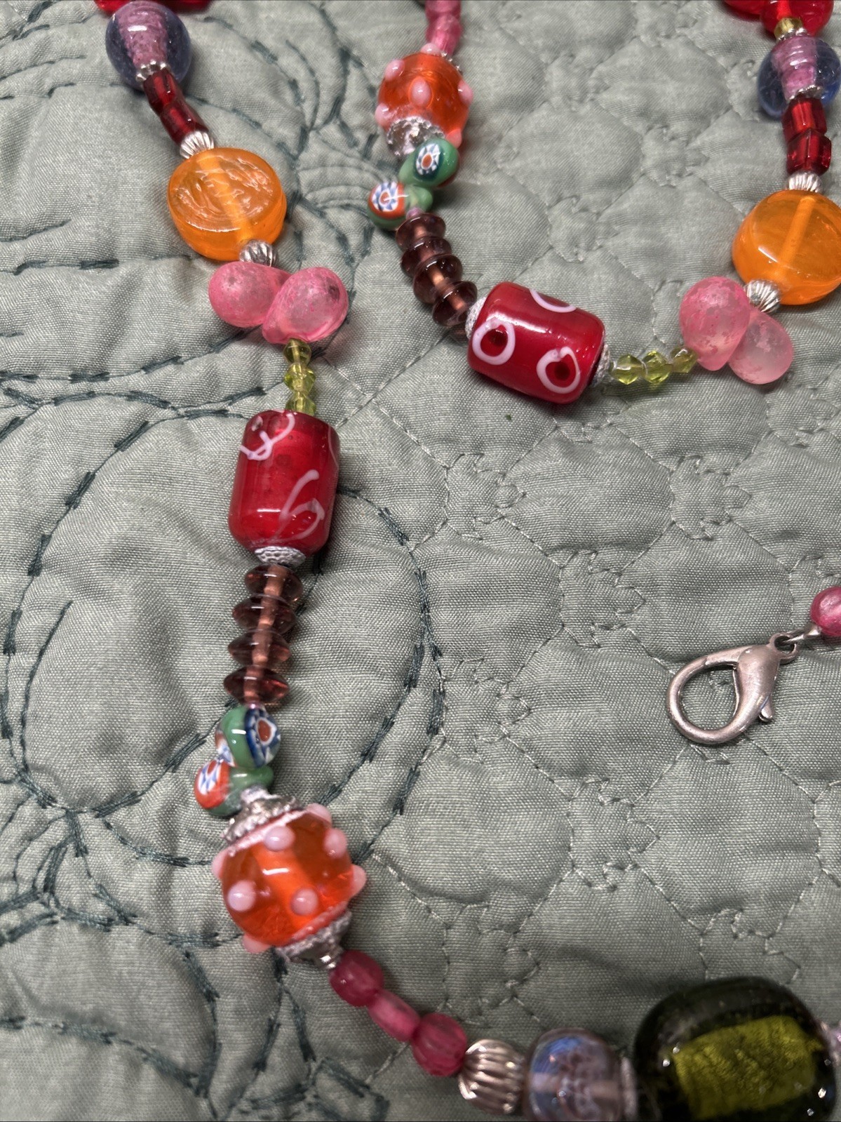 Vintage Mixed Czech Venetian Glass Beaded LONG CHAIN 49″