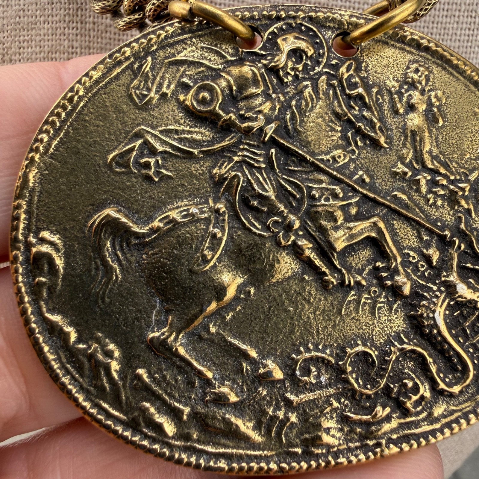Vintage Alva Museum Replica Necklace Gold Tone “St George Slaying the Dragon” 24