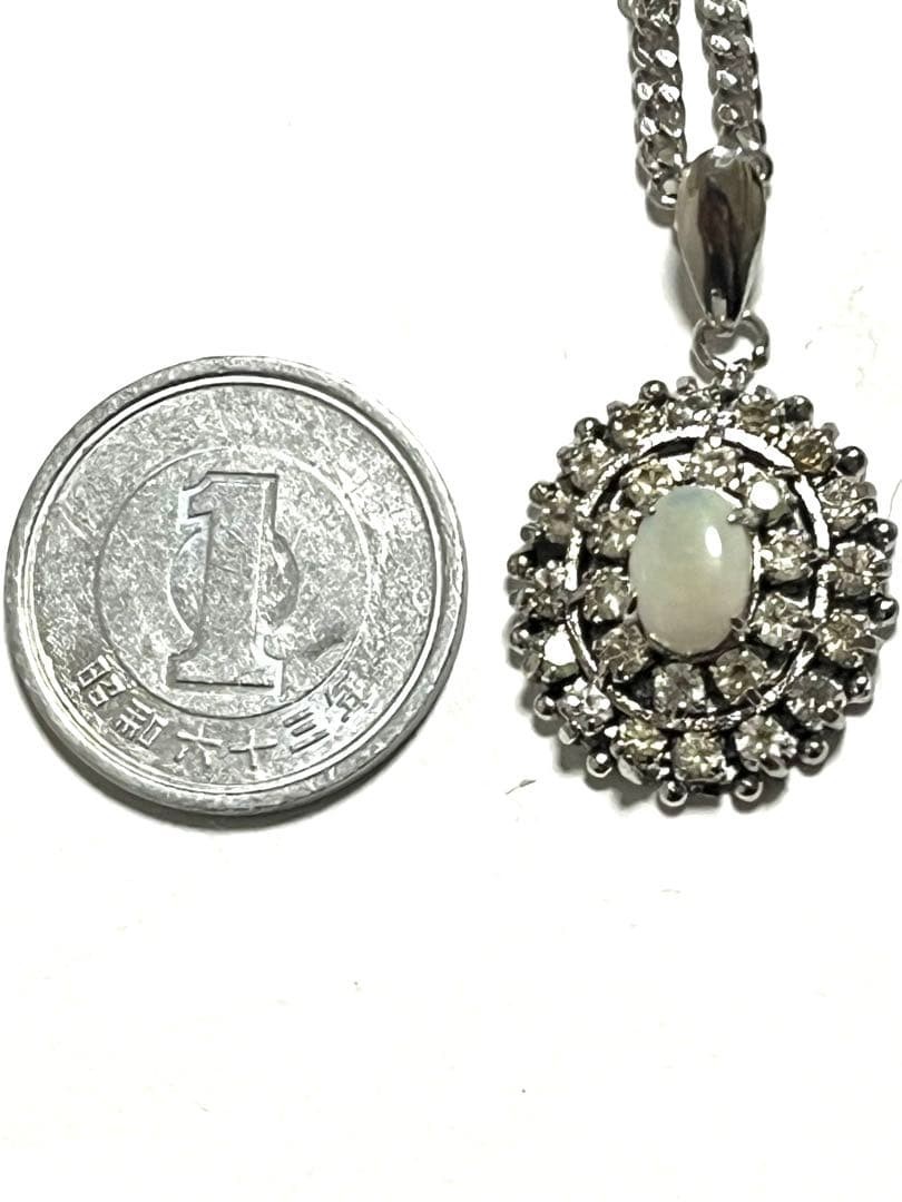 Vintage Opal Necklace Silver 925 Rhinestone Pendant 45cm Elegant Jewelry