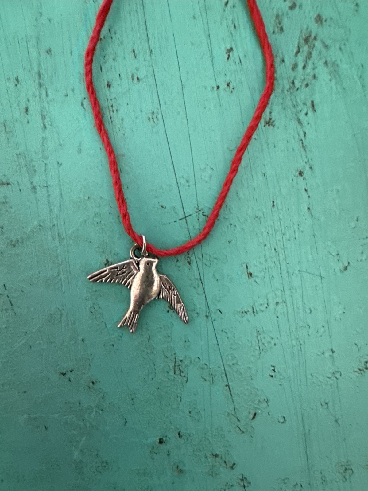 BIRD CHARM Dainty Necklace Hemp Cord Boho FESTIVAL Peace Tibetan Silver Tone