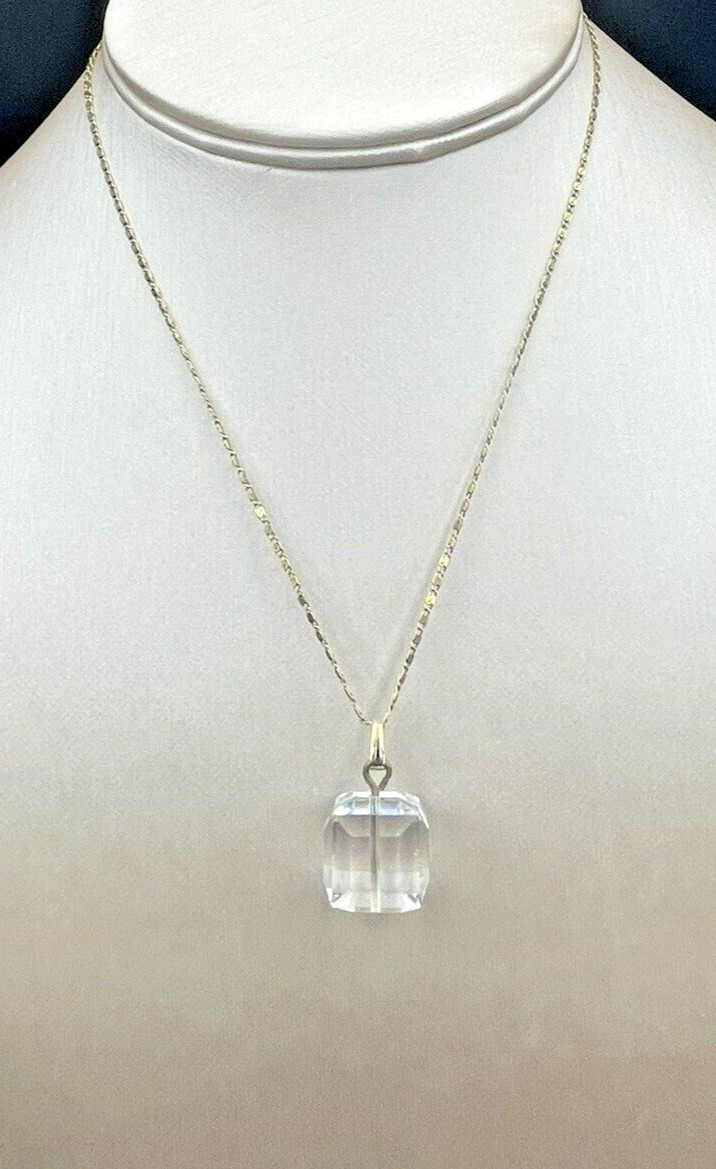 AC Automatic Chain Co 12K GF Square Faceted Crystal Pendant Necklace Vintage