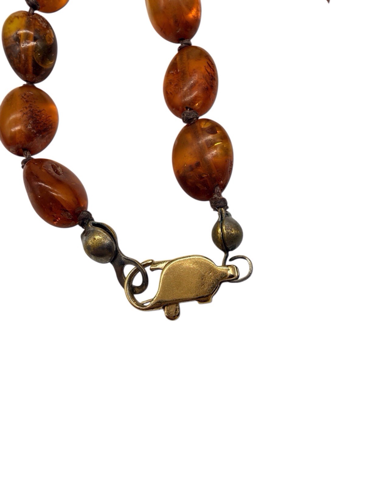 Vintage Natural Honey Amber Small Necklace Choker Gold P. Clasp Hand Knotted A9