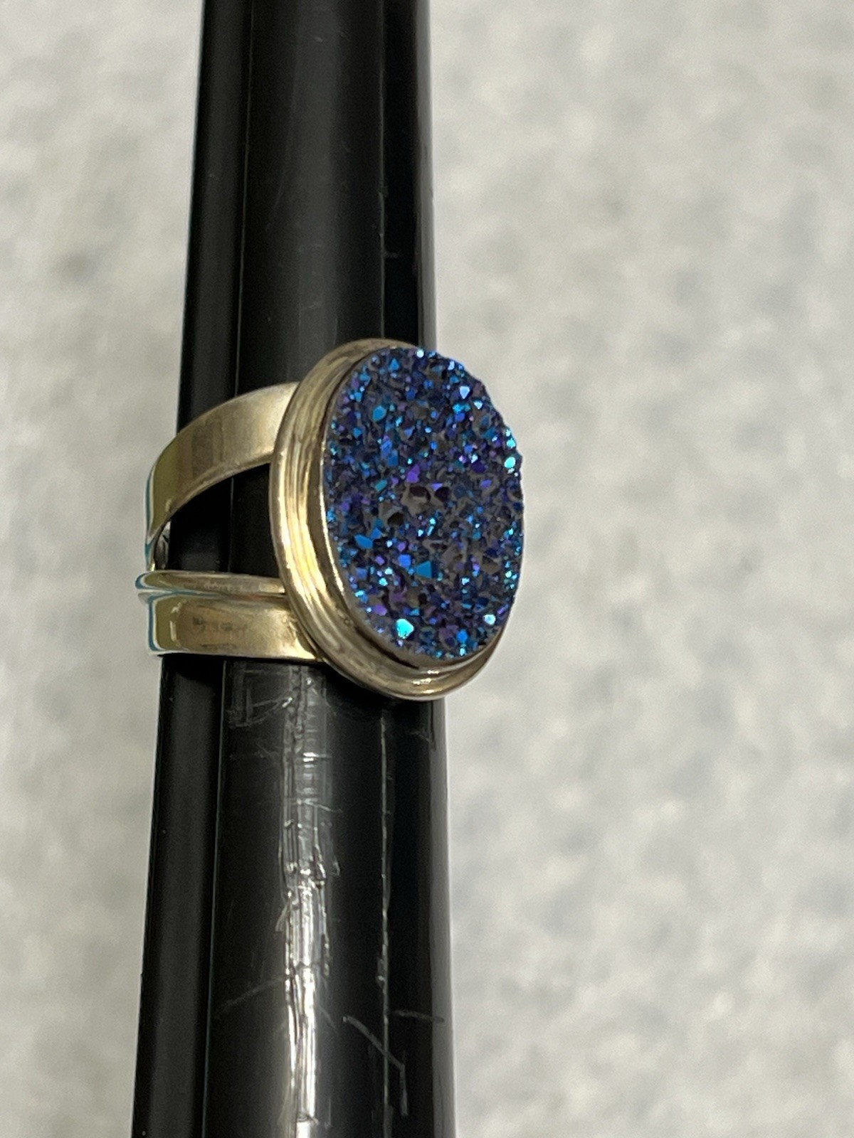 VINTAGE SOUTHWESTERN JAY KING DTR 925 STERLING PURPLE BLUE DRUZY STONE RING 5.5”