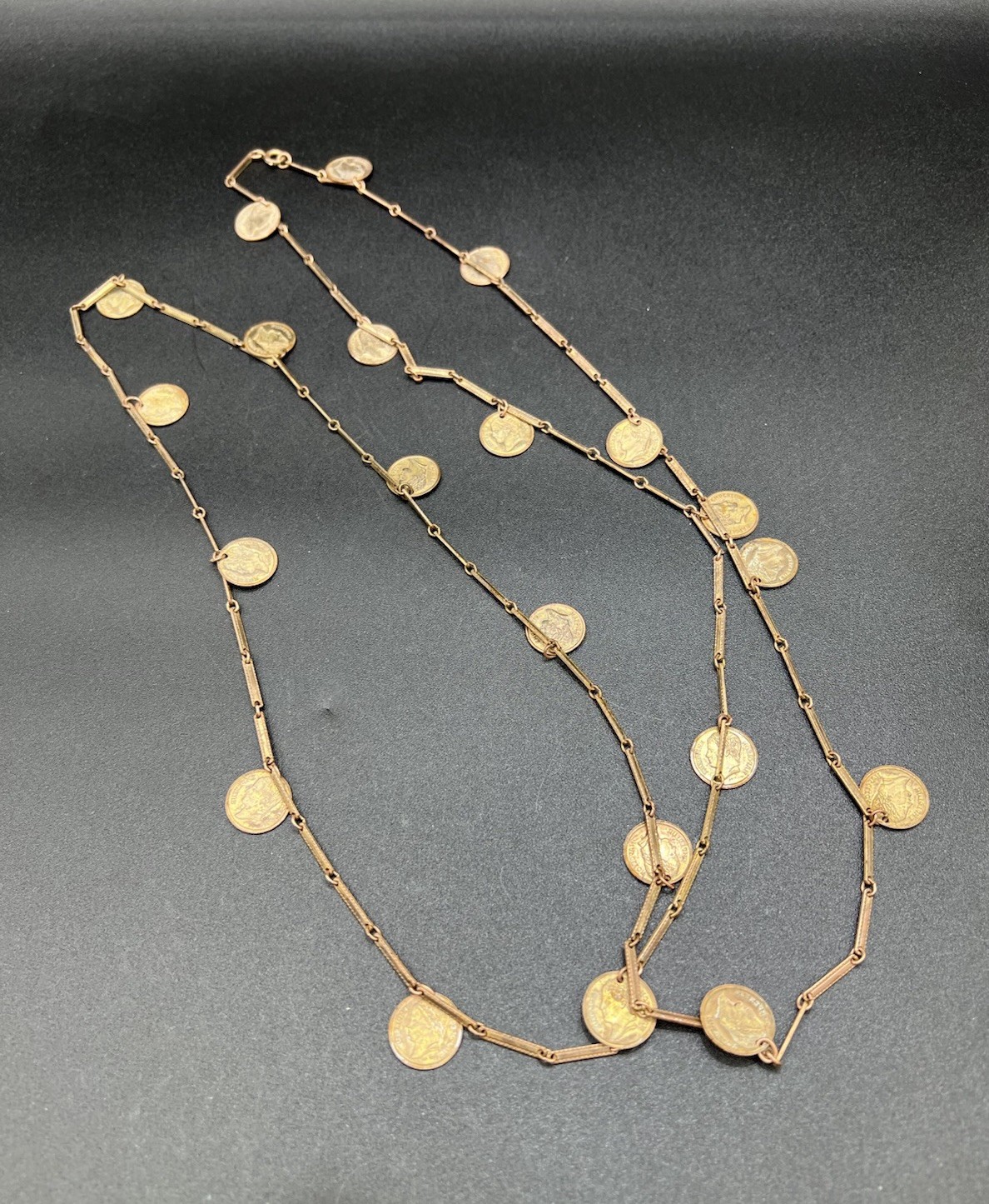 Vintage Copper Coin Necklace, 52”