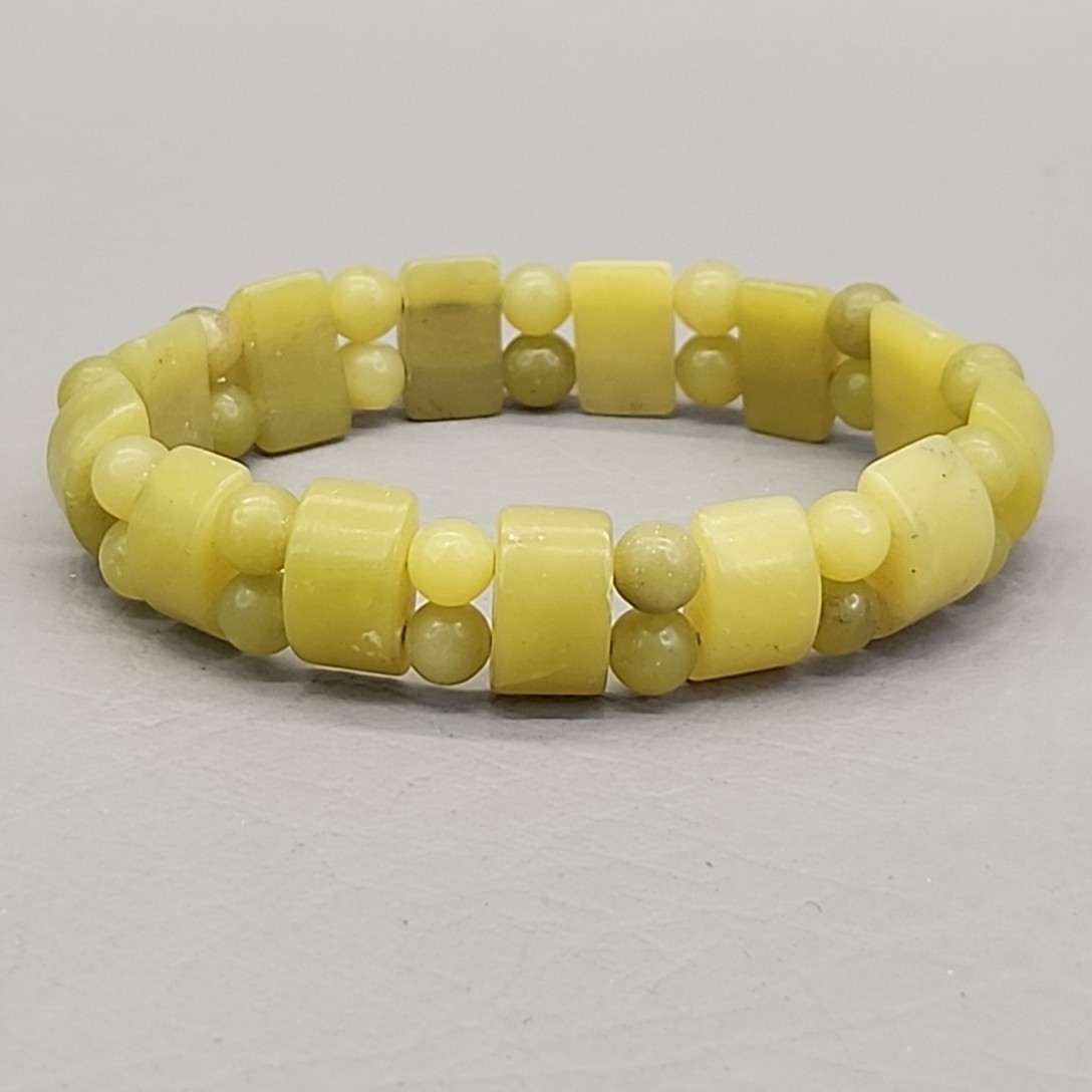Vintage Stone Beaded Stretch Bracelet Serpentine Green 13mm