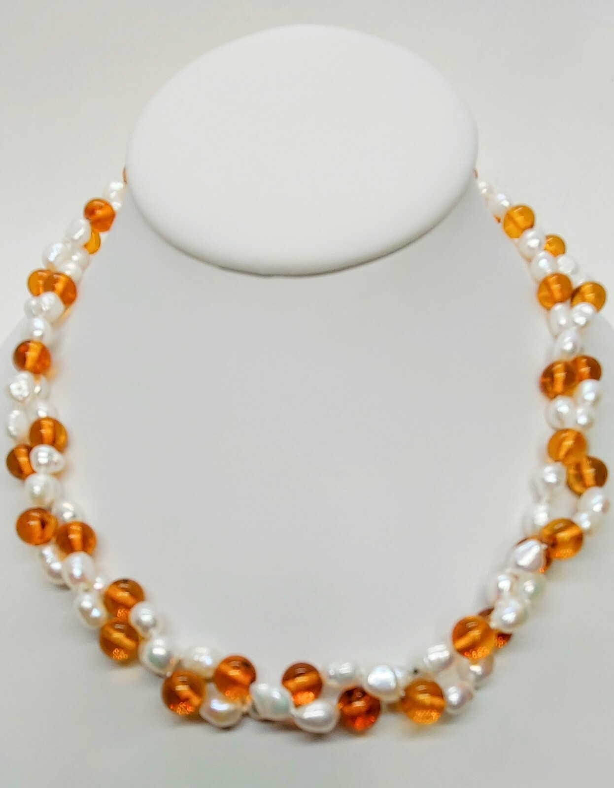 14k Gold Honey Amber Pearls Double Necklace 24″ 14k Removable Antique Pendant