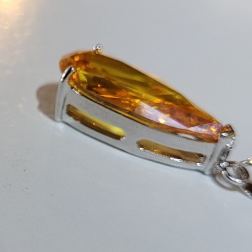 35mm Faceted Silver Lab Created Cubic Zirconia Citrine Colour Silvertone Pendant
