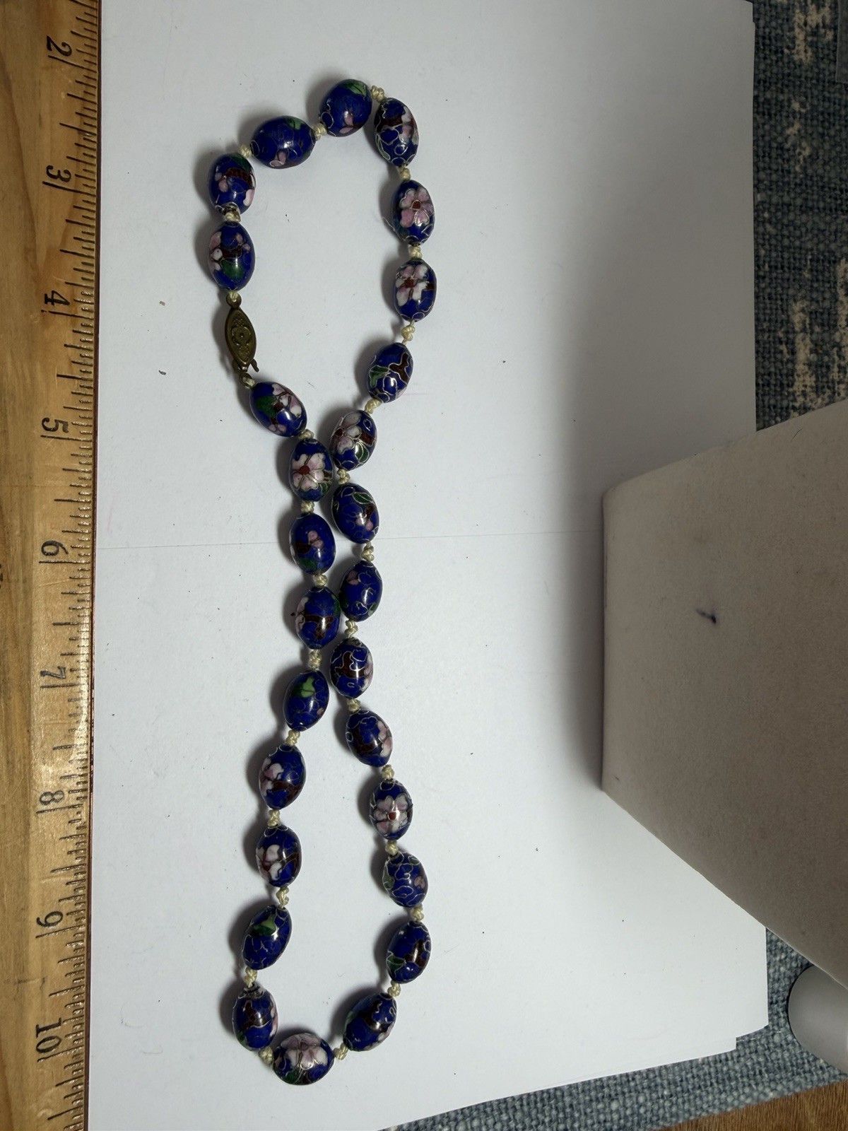 Vintage Chinese Export Cobalt Blue Cloisonne Enamel Hand Knotted Bead Necklace
