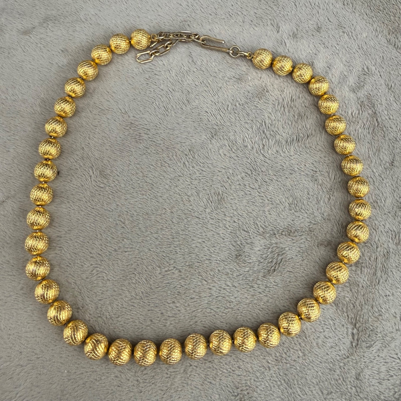 Vintage Trifari Necklace Gold Tone Beaded Metal 15”