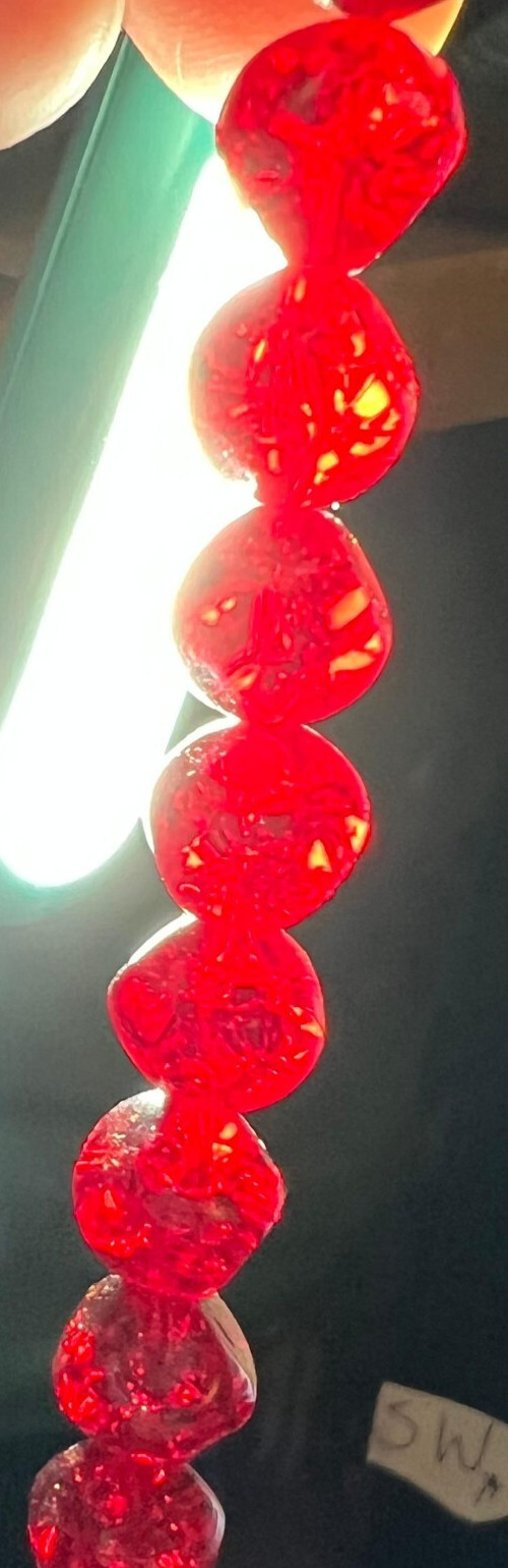 Vibrant Vintage Lester Joy Red Crackle Glass Necklace Art Glass 22 inches long