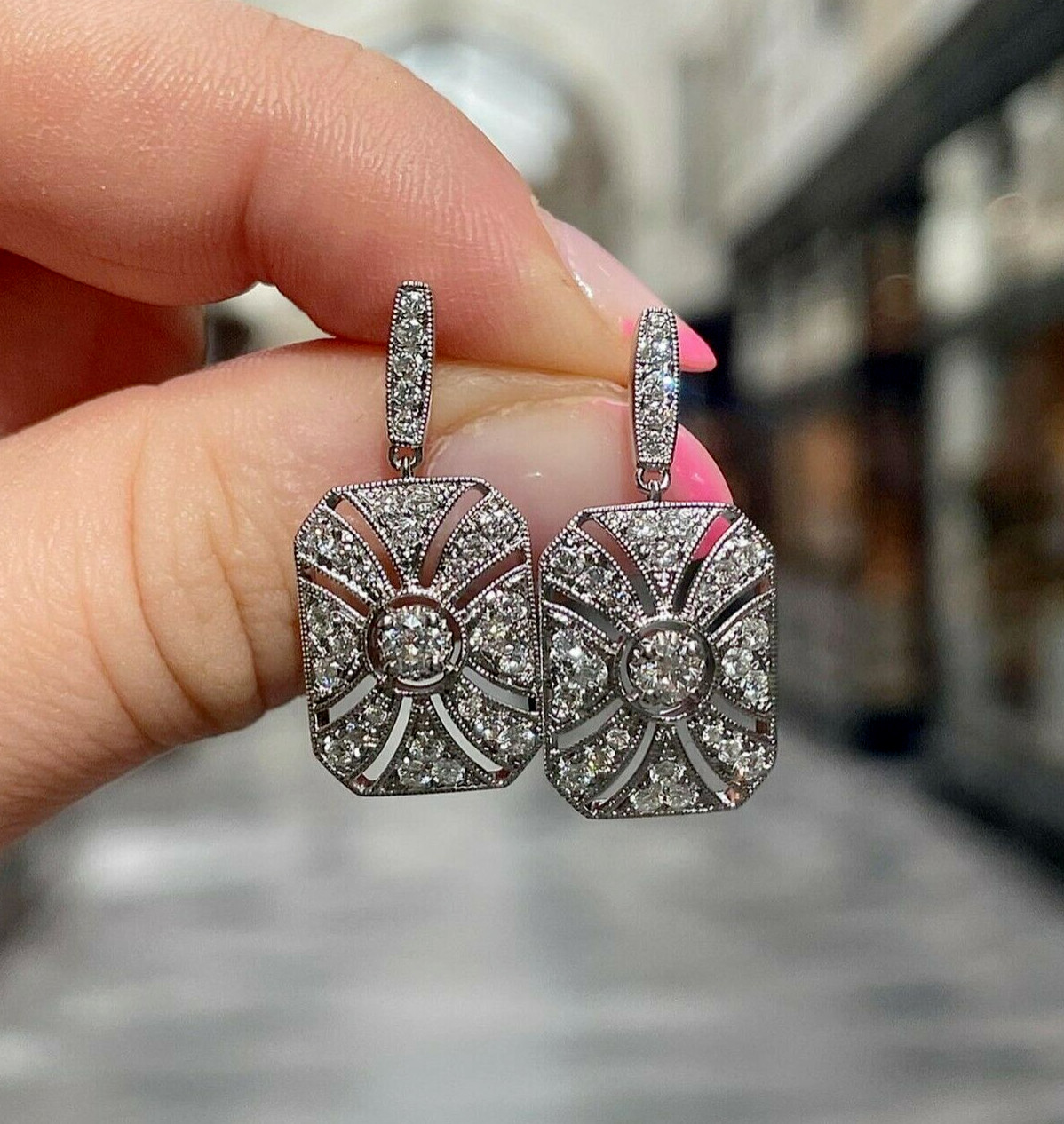 Milgrain Vintage Drop Earrings 2.6 Ct Lab Created Diamond 14K White Gold Over