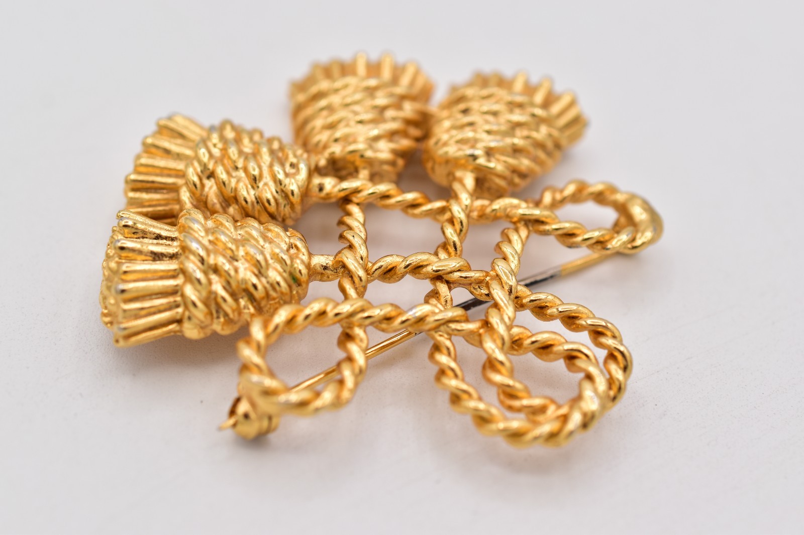 Vintage Gold Knotted Rope Tassel Brooch Pin Celtic Statement Chunky 1980s BinBP