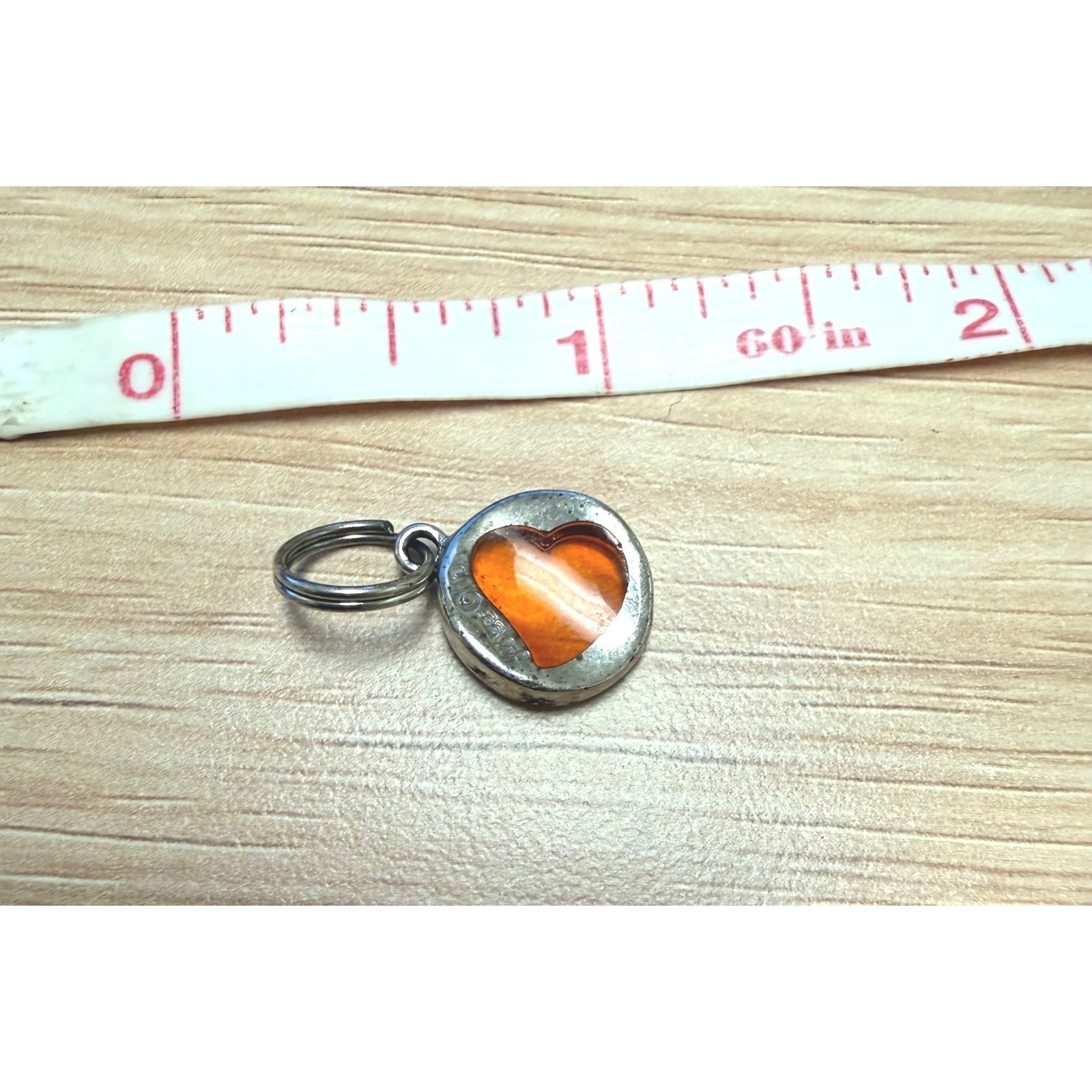 Vintage Sterling Silver 925 Orange Heart Round Charm Pendant China Small
