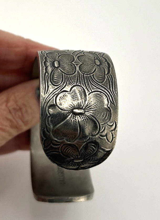 Vintage Salisbury Pewter Larkspur Cuff – July Birth Flower Bracelet