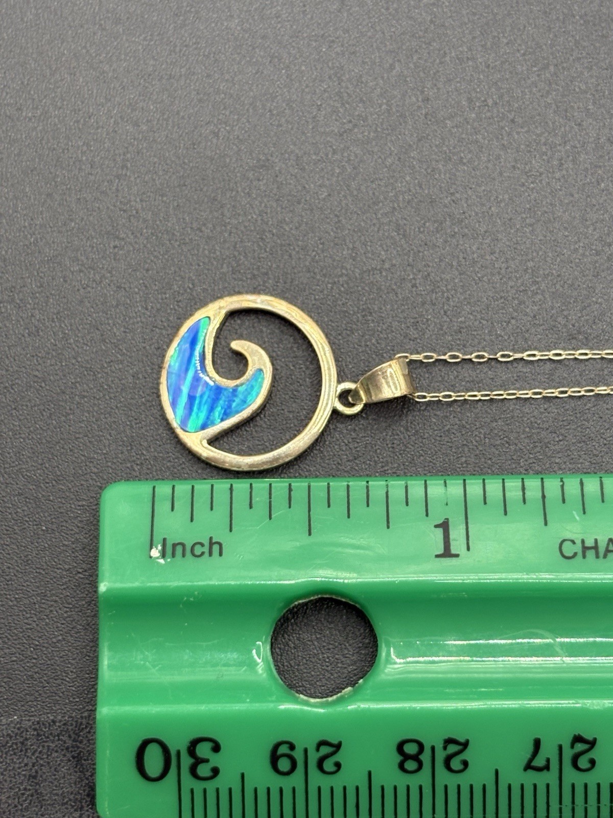 Vintage 18″ Sterling Silver Blue Opal Wave Pendant Necklace E5