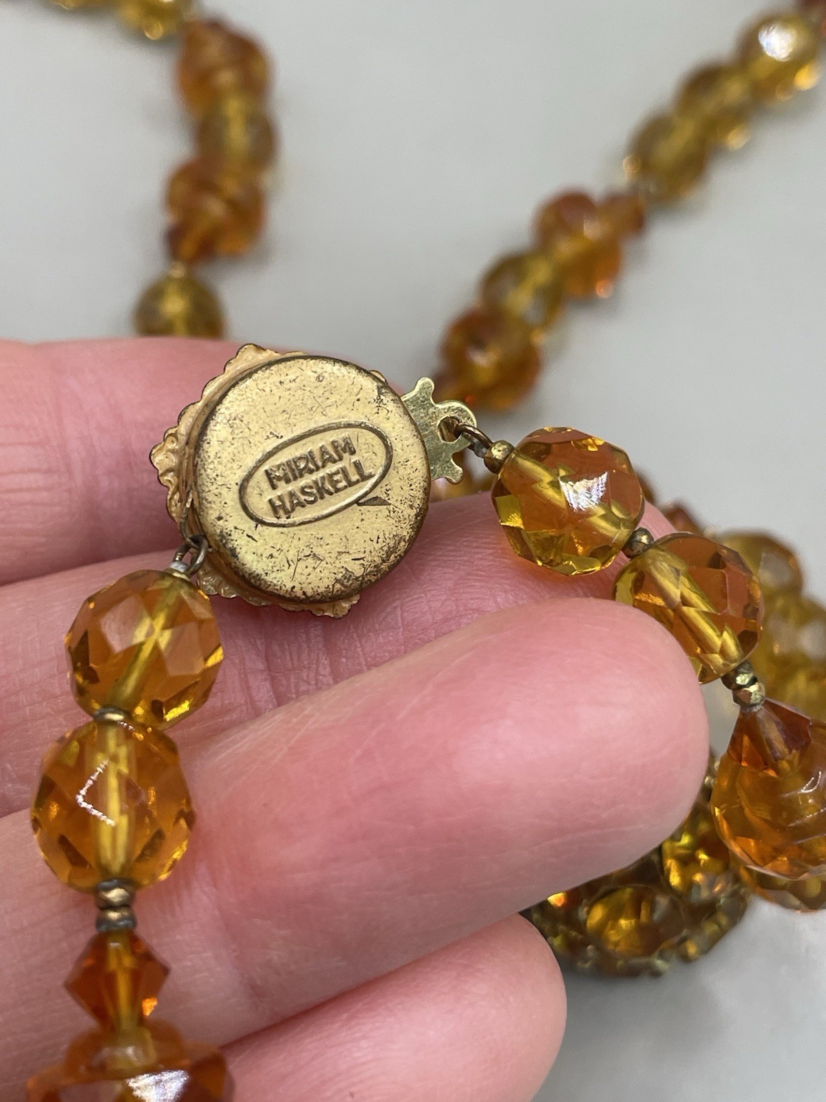 Vintage Miriam Haskell Beaded GoldTone Rhinestone Ball Pendant 30” Necklace