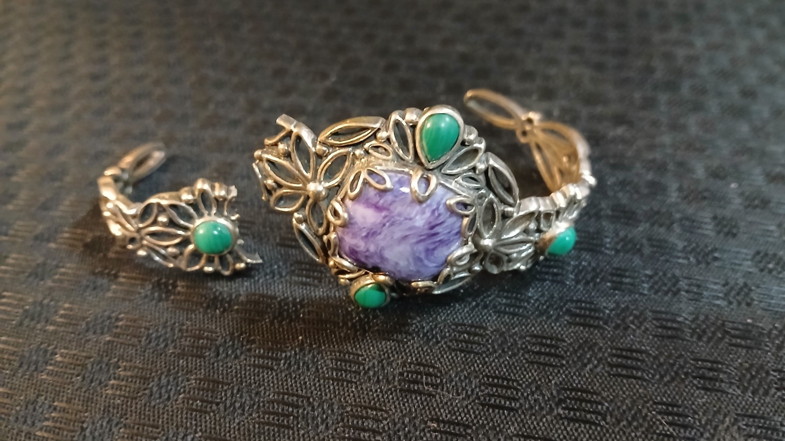 Vtg Carolyn Pollack Sterling Silver, Charoite, Malachite Bracelet, As Is, READ