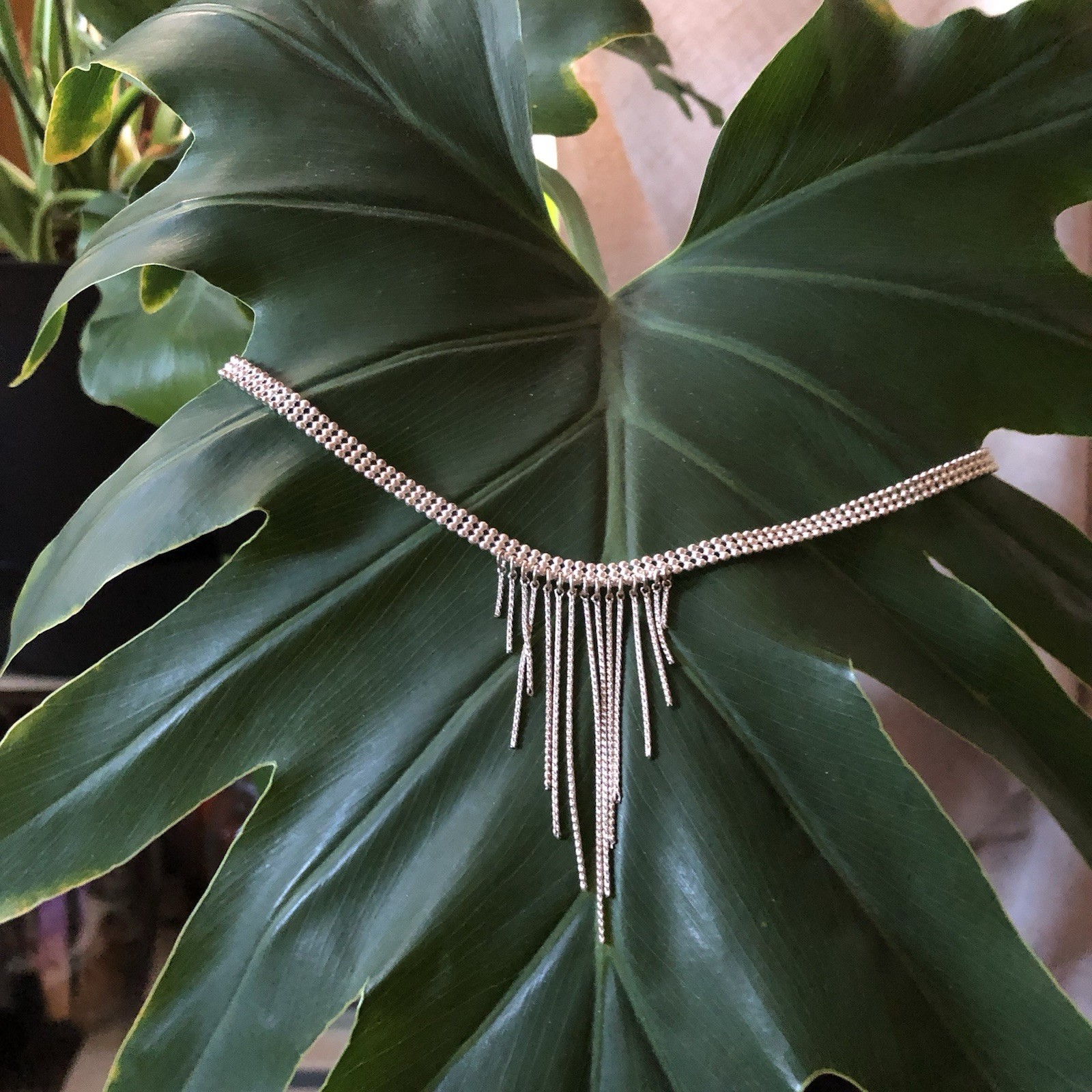 925 Sterling Silver Vintage fringed Choker Necklace gwen 15”-17”inch
