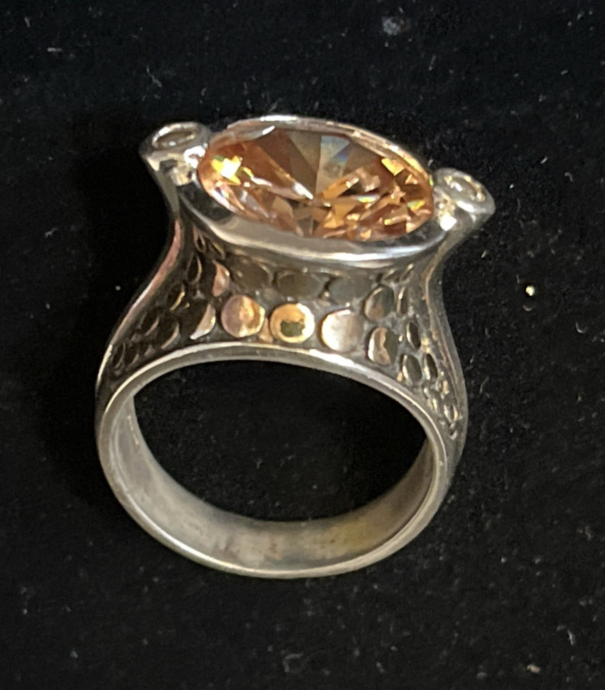 Vintage Sterling Silver Citrine Pebbled Statement Ring Size 7 Chunky 10.2g