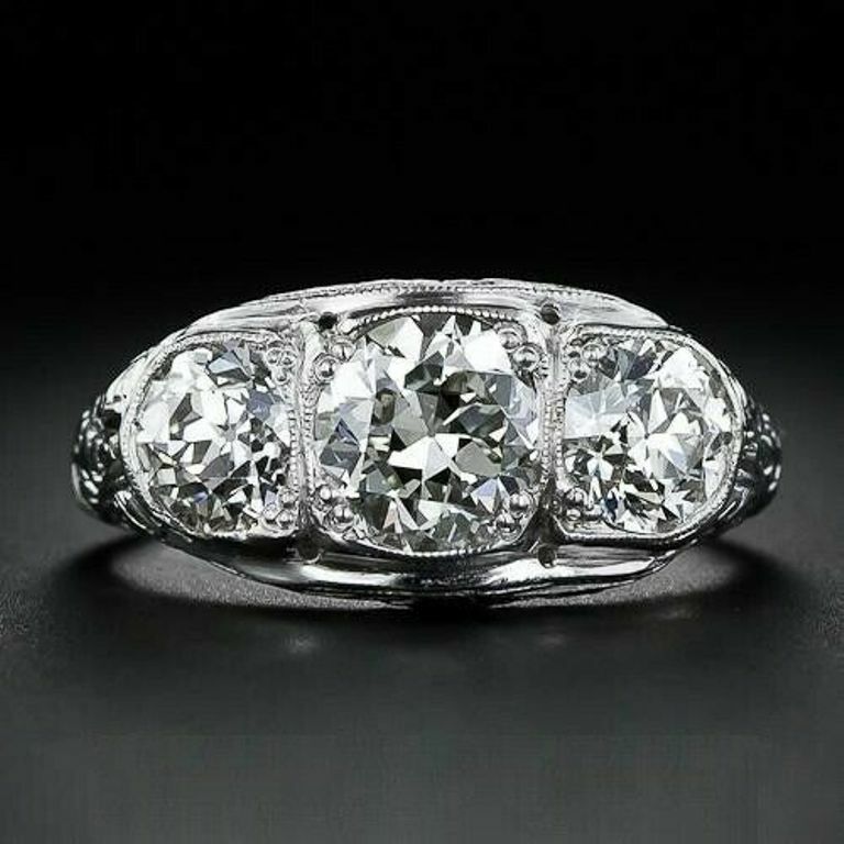 2.80Ctw White Round Simulated Diamond Art Deco Wedding 925 Sterling Silver Ring
