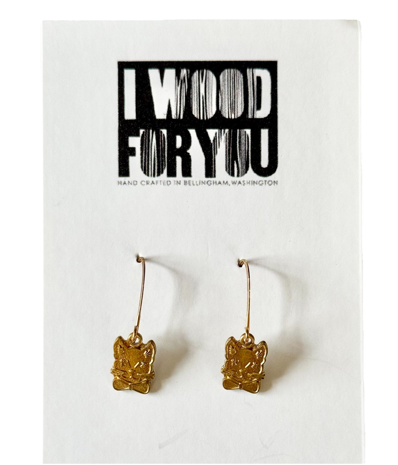 Kitschy & Whimsical Small Gold-Tone Dangling Cat/Kitty Head W/ Bow Tie Earrings