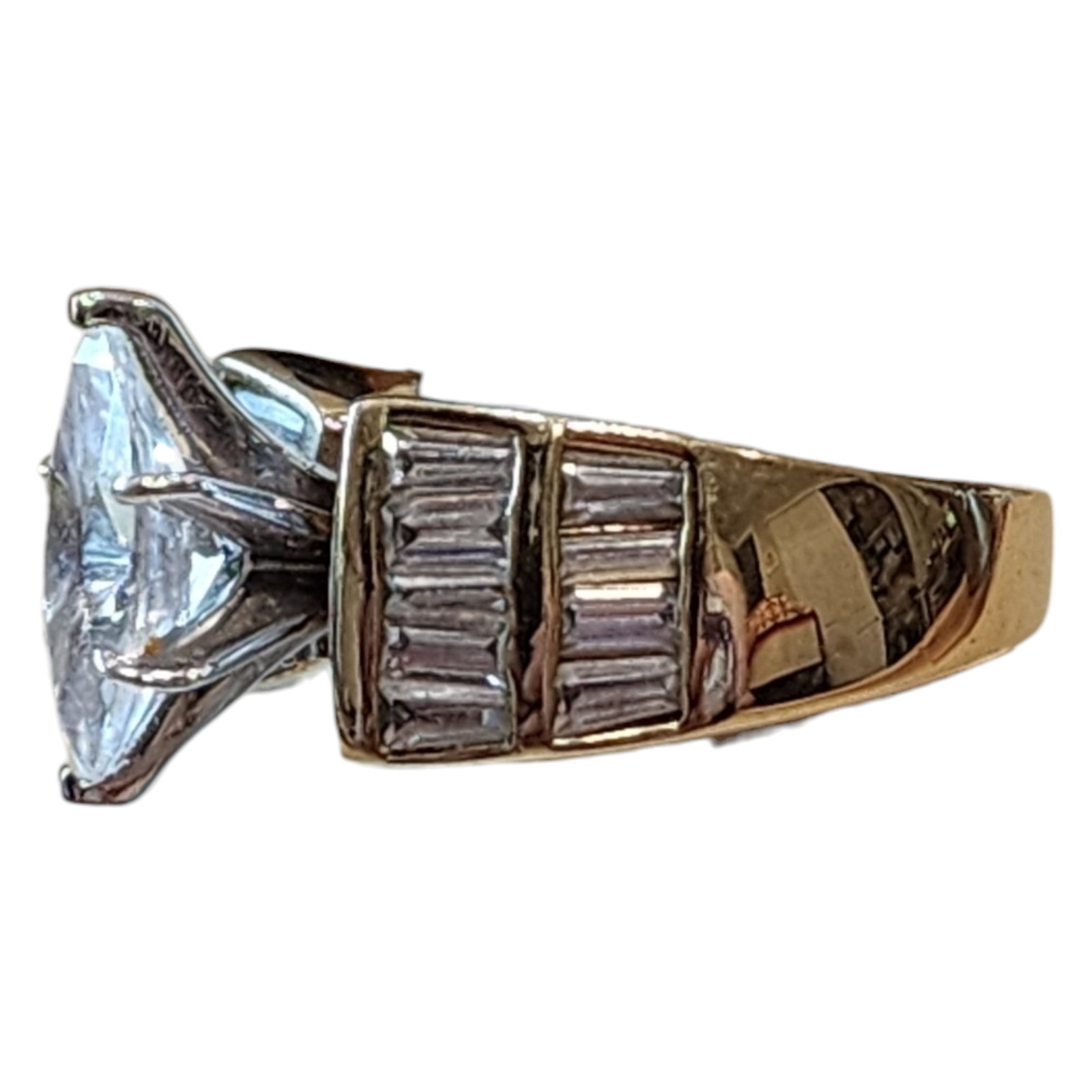 Sterling Silver Gold Vermeil Cubic Zirconia Marquise Cut Cocktail Ring Size 7.75