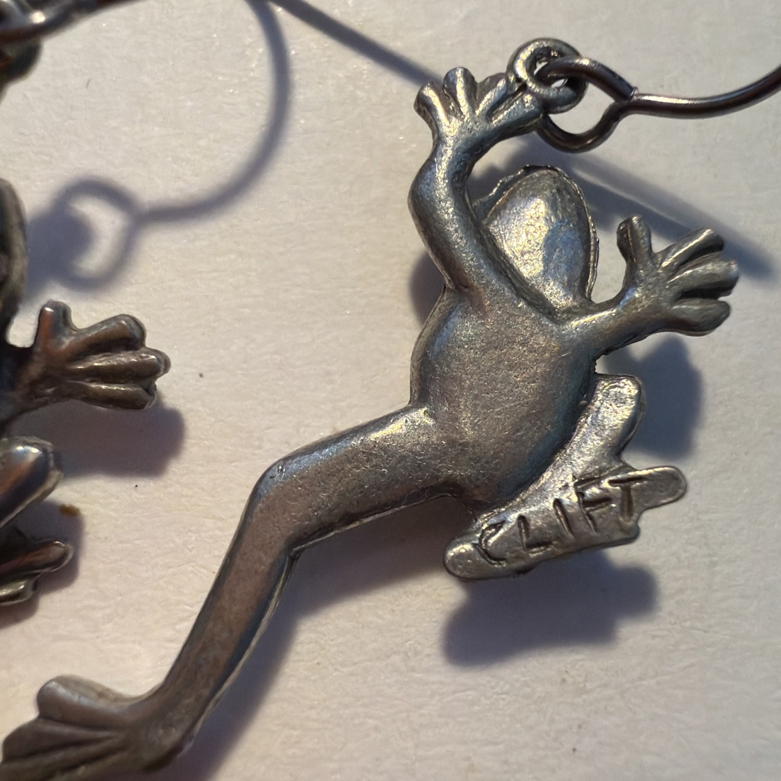 Jim Clift Pewter french Hook jumping tree frog drop dangle Pierced Earrings